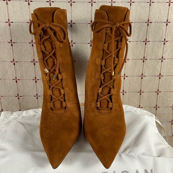 Good American “Scandal” Lace Up High Heel Booties Stiletto Ankle Boots Sz 7.5 - Picture 3 of 8